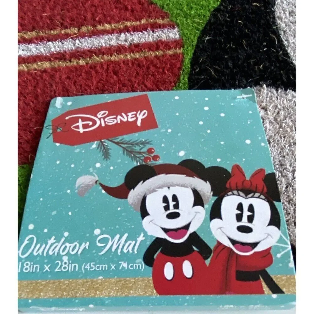 Disney Mickey Mouse Christmas Holiday Ornaments Coir Door Mat 18x28” Outdoor NEW